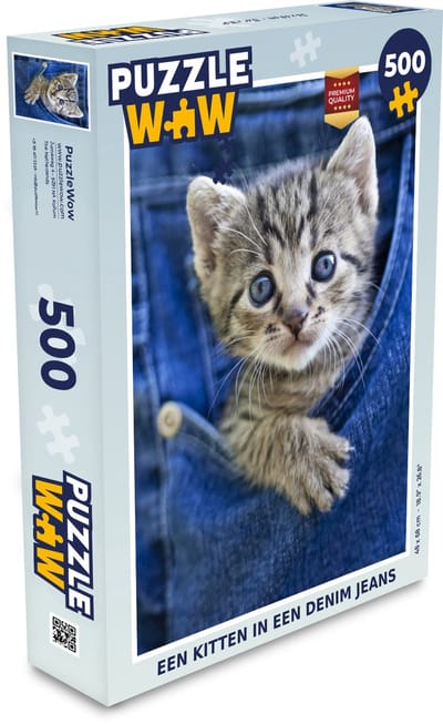 Puzzel Een kitten in een denim jeans - Legpuzzel - Puzzel 500 stukjes