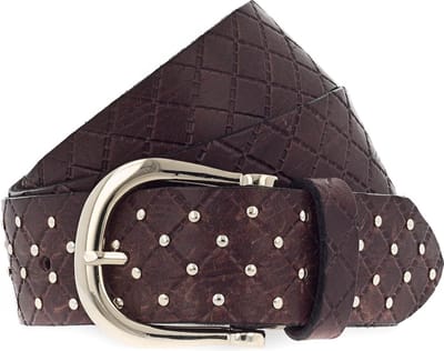 b.belt Riem Lina Gold Leder-Nietengürtel W100 Dark Brown Bruine