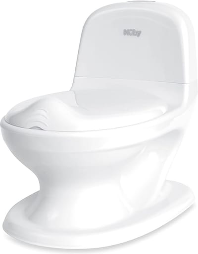 Nuby™ Plaspotje - Wc met deksel en - doorspoelgeluid - Trainingstoilet - Antislip - Met opbergruimte voor doekjes - Wit