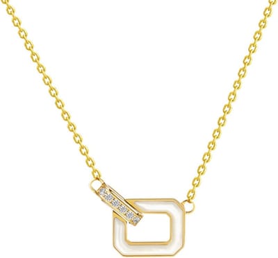 Dubbele Ring Ketting met Acryl en Cubic Zirconia voor Dames, Verstelbare Lengte, Perfecte Verjaardagscadeaus voor Vrouwen en Meisjes in Goud en Metaal