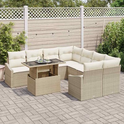 vidaXL - Tuinbank - Set - 9 - st - Beige - en - Crème - poly - rattan