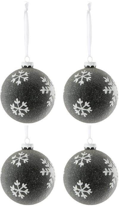 4 x Kerstballen Sneeuwvlok Glas Grijs wit J-Line