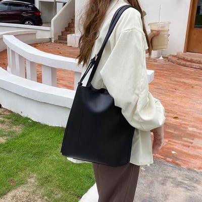 Bucket Bag Koreaanse Versie Ins Nieuw Retro Draagtas Dames Crossbody Tas Eenvoudig Enkele Schouder Grote Capaciteit Dames Tas white