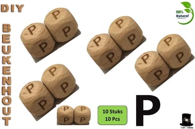 Bob Online ™ - Setje van 10 Stuks - ‘P’ Vierkant Beukenhout Kralen 12mm met ca. 3.5mm Gaatje – Houten Letter Kubus Kralen – DIY Houten Alfabet Kralen Laser Gegraveerd – 12mm Beech Wood ‘P’ Lazer Engraved Letter Beads – Doe-het-zelf Alfabet Kralen