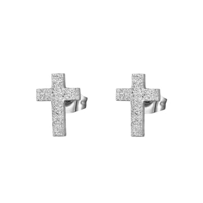 Aramat Jewels | Oorbellen | Matte RVS kruisjes Oorbellen 9x7mm | Zilverkleur | |7mm | Staal | Kinderen, Volwassenen | Verkleurd niet
