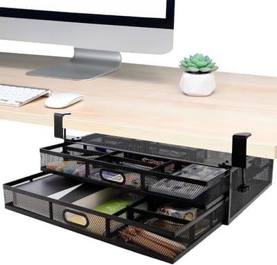 Onderbouw Lade - Bureau Organizer - Kantoor Opbergen - Montage Zonder Boren - 44 x 30 x 11 cm - Zwart