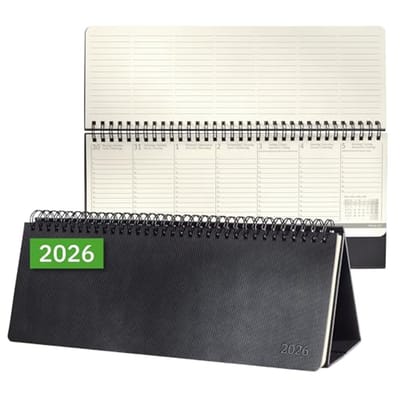 Tischkalender 2026 - Luxe Agenda in Zwart met Notitiepagina's en Ringösenbinding
