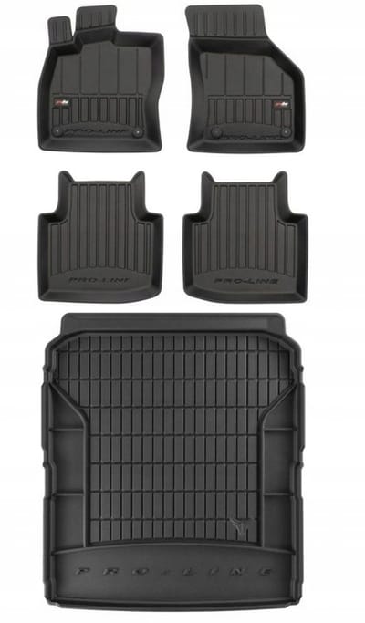 Frogum ProLine Complete Set: Luxe Rubberen Automatten + Kofferbakmat - Geschikt voor SKODA Superb III Combi (Stationwagen) 2015-2023 - Perfecte Pasvorm - Geurloos TPE - Zwart