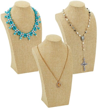 Dailygoods- Sieradenhouder 3 Stuks - Linnen Displaystandaard - Ketting Buste Houder - Organizer voor Chokers - 17,4 x 11,5 x 30 cm - Elegante Presentatie - Sieradenstandaard