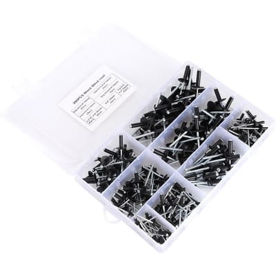 200 stuks Zwarte Blindklinknagelset Aluminium Blindklinknagel Bevestigingsmiddelen Assortiment 3.2 4.0 4.8mm