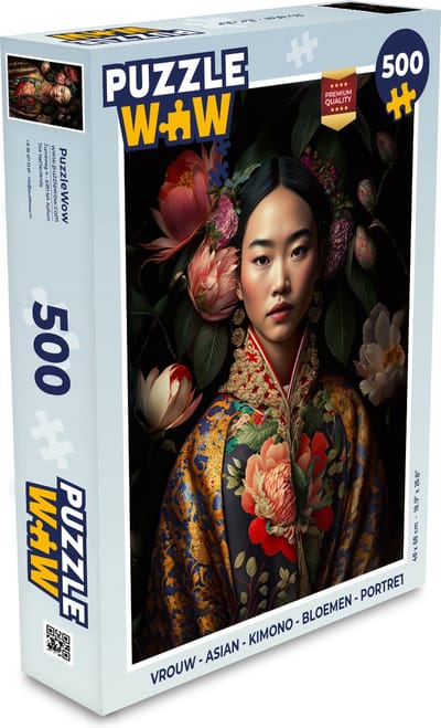 Puzzel Vrouw - Asian - Kimono - Bloemen - Portret - Legpuzzel - Puzzel 500 stukjes
