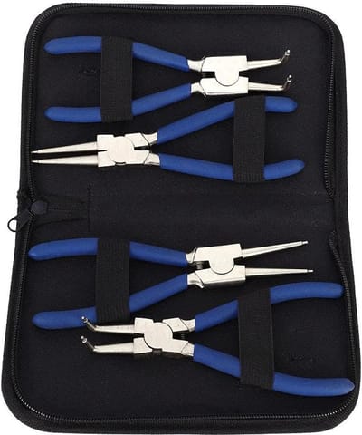 Borgringtangen set - 4-delig - 175 mm - professioneel gereedschap - met interne terugstelveer - recht en gebogen - externe en interne demontage - handig in gebruik.