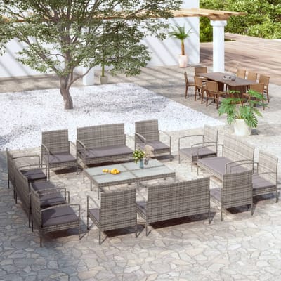 vidaXL - 16-delige - Loungeset - met - kussens - poly - rattan - grijs