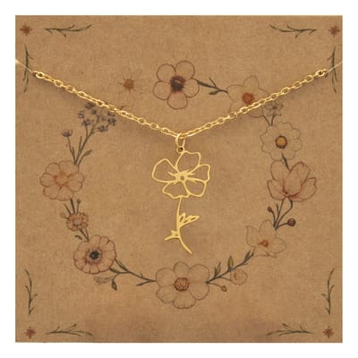 Bixorp Geboortebloem Ketting Augustus / Klaproos - Goudkleurig Roestvrij Staal - Bloem Cadeau voor Dames & Meisjes