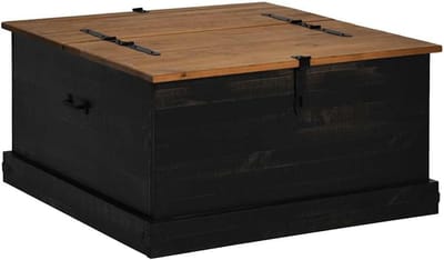 Stevige Houten Opbergkist - Zwarte Borstkas Opslag van Massief Grenenhout 91x91x47 cm