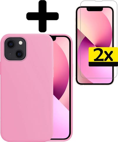 Hoesje - Met 2x Screenprotector - Geschikt voor Apple iPhone 13 Mini - Sterk & Shockproof - Back Cover - Siliconen Case - Telefoon Hoes - Telefoonhoesjes - Lichtroze
