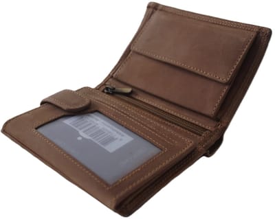 OI licht bruine Hunter lederen heren portemonnee voor heel veel pasjes / Hunter bruine billfold hoog model 17 Pasjes / heren beurs anti skim / bruin leer / 108H