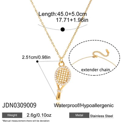 Youthway Collier Pendentif Raquette de Tennis Zircon pour Femmes Minimaliste Acier Inoxydable Plaqué Or Bijoux de Mode beige