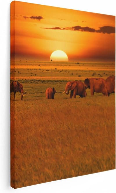 Artaza Canvas Schilderij Olifant - 30x40 cm - Klein - Wanddecoratie Afrika - Muurdecoratie Savanne - Schilderijen Op Canvas