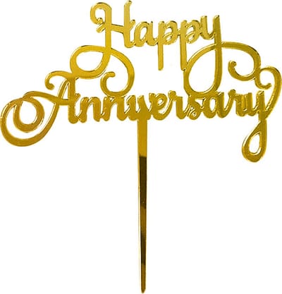 Taart Decoratie Anniversary Taarttopper Cake Topper Jubileum Huwelijk Taartdecoratie Bruiloft Goud – 1 Stuk