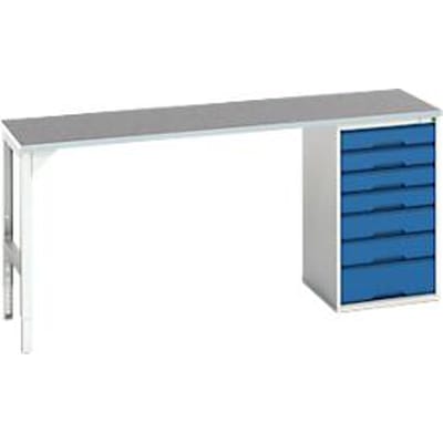 Onderbank Bott verso, linoleumblad, 7 laden, B 2000 x D 600 x H 930 mm, lichtgrijs / gentiaanblauw
