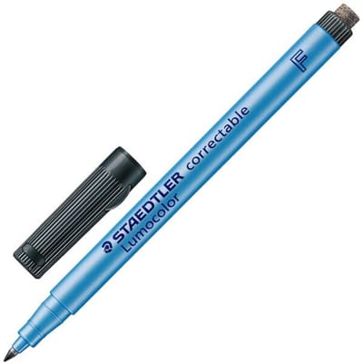 Foliemarkeringen Staedtler Lumocolor® corrigeerbaar 305, lijndikte F, droog afneembaar, 10 st., zwart