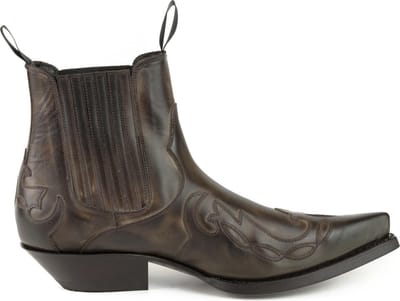 Mayura Boots Austin 1931 Donker Bruin/ Spitse Western Heren Dames Enkellaars Schuine Hak Elastiek Sluiting Vintage Look Maat EU 40
