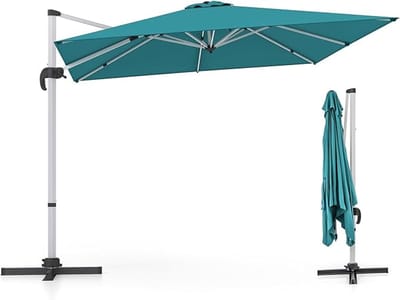 KOMFOTTEU Parasol rechthoek 300 cm - zweefparasol - aluminium stang - draaibaar - kantelbaar - tuinparasol - voor tuinen en balkons