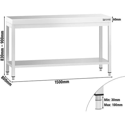 GGM Gastro Edelstahl Arbeitstisch PREMIUM - 1500x800mm - mit Grundboden Zilver