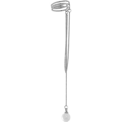 Faux Parel Ketting Kwast Clip-on Oorbel Vrouwen Modieus Exquise Hangende Oor Manchet Oorbellen Wit white