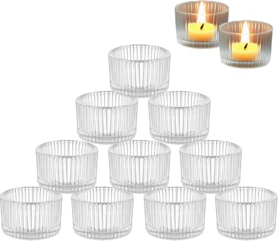 theelichtglazen, 5 cm x 3,5 cm, set van 12 mini-theelichthouders, geribbelde theelichtglazen, vintage, windlicht, glas, voor windlicht, tafeldecoratie, bruiloft, verjaardagsfeest, transparant
