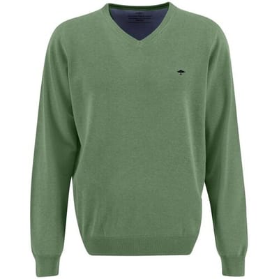 Fynch-Hatton Trui V-Neck Fine Knit Cotton Spring Green / male