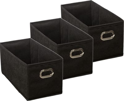 5Five Opbergmand/kastmand - Set van 3x stuks - zwart - linnen - 7 liter - 31 x 15 x 15 cm - Opbergbox - Vakkenkast manden