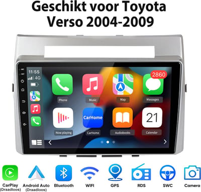 Junsun Autoradio Geschikt Voor Toyota Verso 2004-2009 - Android 15, 4GB+64GB, Draadloze CarPlay & Andriod Auto, GPS Multimedia Navigatiesystem, Bluetooth, 9 inch HD Touchscreen, WIFI & RDS, DSP & USB, DAB+, Octa-core processor