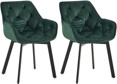 CLP Antigo Set van 2 eetkamerstoelen - Met armleuning - Metalen frame - Velvet - Fluweel/groen