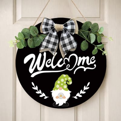 Welkom Deurbord - Seizoensgebonden Decoratie - Voordeur Aankleden - 14 Verwisselbare Accessoires - 30 cm Rond - Zwart