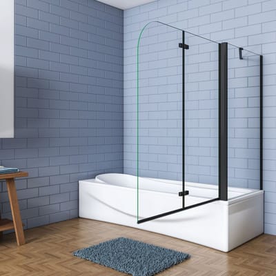 Aica Luxe Badwand 100x70x140cm-2-Delig Inklapbaar 6mm Transparant Easy Clean Gehard Glas-mat zwart-Eenvoudige Montage