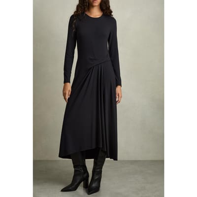 Reiss Ruched Plain Midi Navy Size: 4 | Midi Dresses Outlet | Dames | Zwart