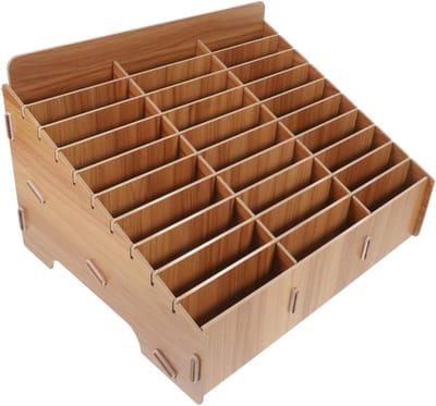 Mobiele Telefoon Opbergdoos voor School - Houten Organizer met 30 Slots voor Klaslokalen - Praktische Grid Box voor Smartphones en Accessoires