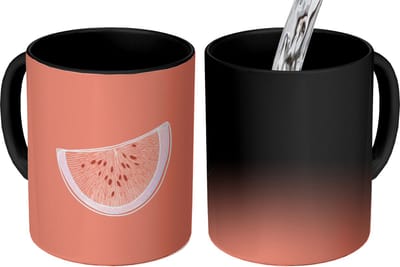 Magische Mok - Foto op Warmte Mokken - Koffiemok - Watermeloen - Lijnen - Koraalrood - Magic Mok - Beker - 350 ML - Theemok