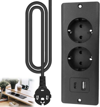 Intrekbare USB-tafelstopcontact met 20W laadvermogen en 2 meter kabel - Dubbele USB-poorten en stopcontacten voor efficiënte oplading