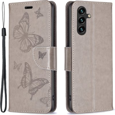Coverup Hoesje - Geschikt voor Samsung Galaxy A15 Hoesje - Coverup Vlinders Book Case - Taupe Grijs