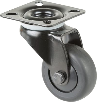 Zwenkwiel D.50mm Trgf.50kg w.plaat kogel.rubber.zwart BS ROLLEN