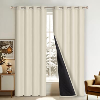 Qelus Verduisterende Gordijnen - Kant en Klaar Gordijn - Dikke Verduisterende Thermische Gordijnen - 2 Stuks Voor Een Lekker Warme & Stille Woonkamer/Slaapkamer- B132 X H213 cm(Beige)