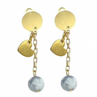 Clip oorbellen -wit- marmer- goudkleur- lang- geen gaatje-Charme Bijoux