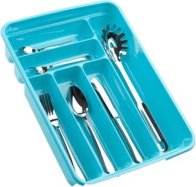Plasticforte Bestekbak - 2x stuks - 6 vaks - blauw - 40 x 30 x 7 cm - bestekhouder - lade verdelers