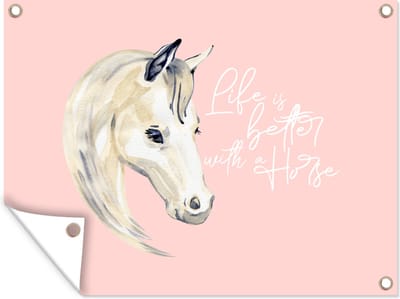 Muurdecoratie buiten Quotes - Spreuken - Life is better with a horse - Paarden - 160x120 cm - Tuindoek