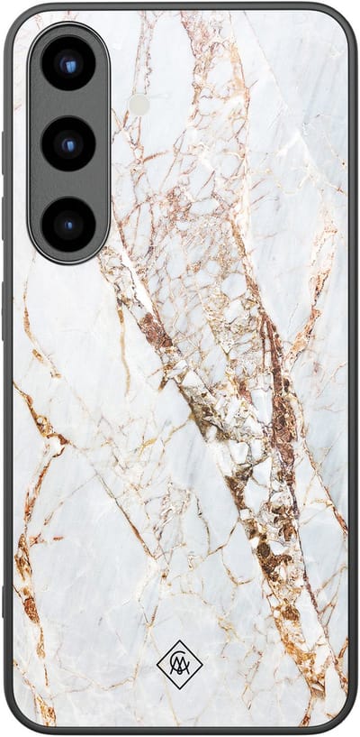 Casimoda® hoesje - Geschikt voor Samsung Galaxy S25 - Marmer Goud - Luxe Hard Case Zwart - Backcover telefoonhoesje - Goudkleurig