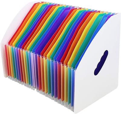 13/24 Part Desk Storage Expander voor A4 Documenten en Bestanden - Ruimtebesparende Organiser voor Kantoor en Thuis, Ideaal voor Tijdschriften en Mappen in Regenboog-Wit