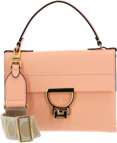 COCCINELLE Leren Handtas Schoudertas Arlettis Signature Handbag Grained Leather Sunrise Abrikoos
